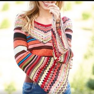 Free People Heart and Soul Crochet Stripe Sweater